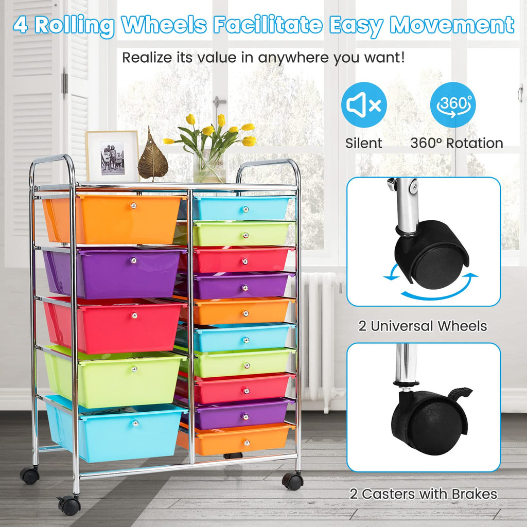 Multicolor 15 Drawer Rolling Storage Cart H2438