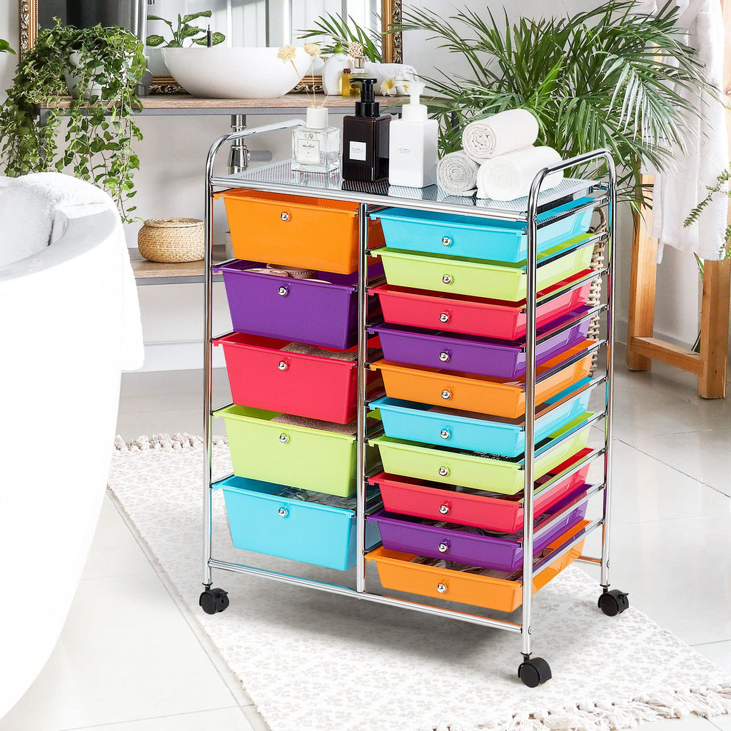 Multicolor 15 Drawer Rolling Storage Cart H2438