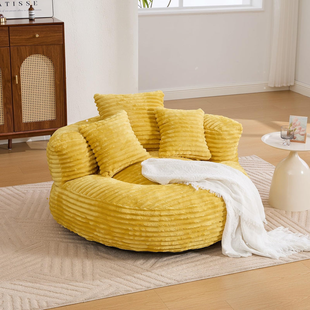 Oversized Corduroy Bean Bag Chair with 3 Pillows V693