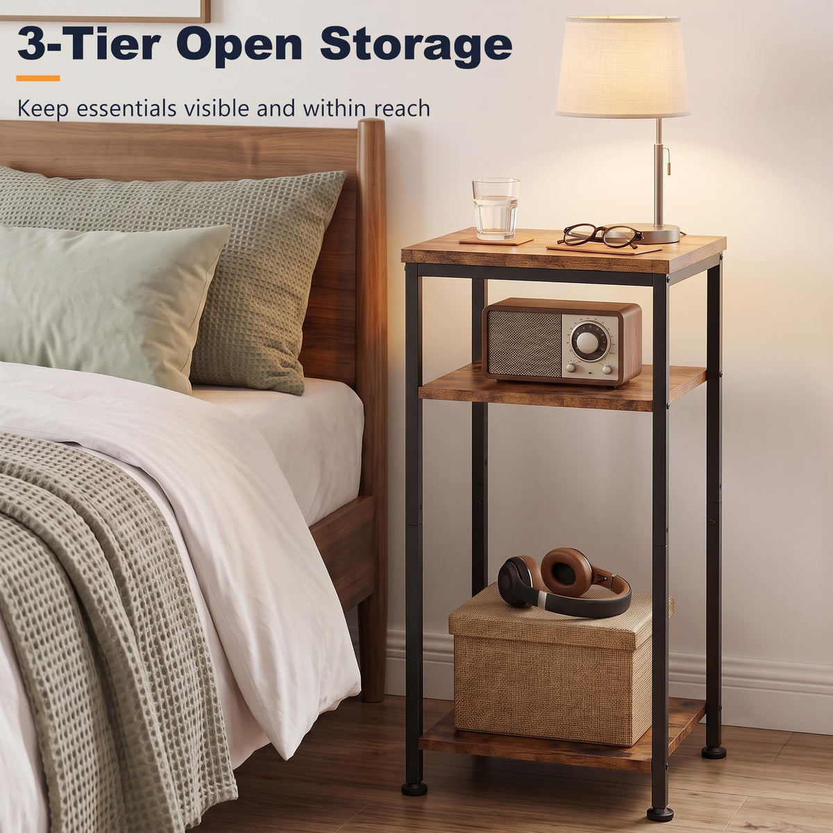 3-Tier Side Table with Adjustable Shelf A135441