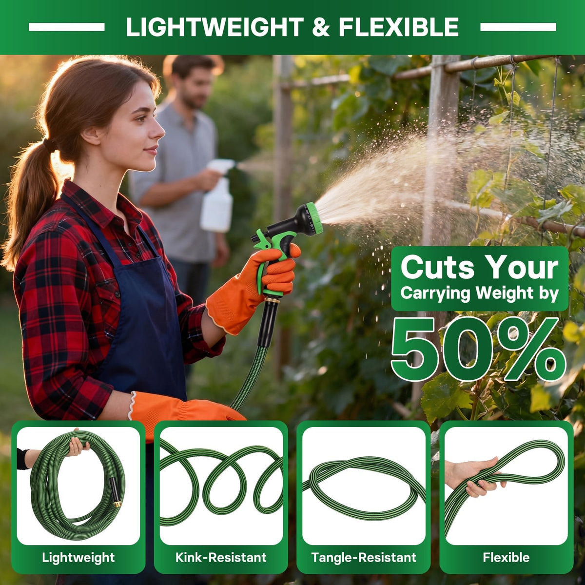 100 ft Flexible Non-Expandable Kink-Free Lightweight Garden Hose G516415