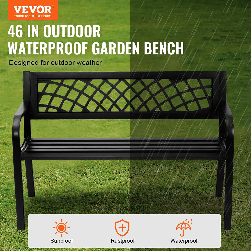 46" Iron Steel Frame Garden Bench with Mesh Pattern and Plastic Backrest S2906