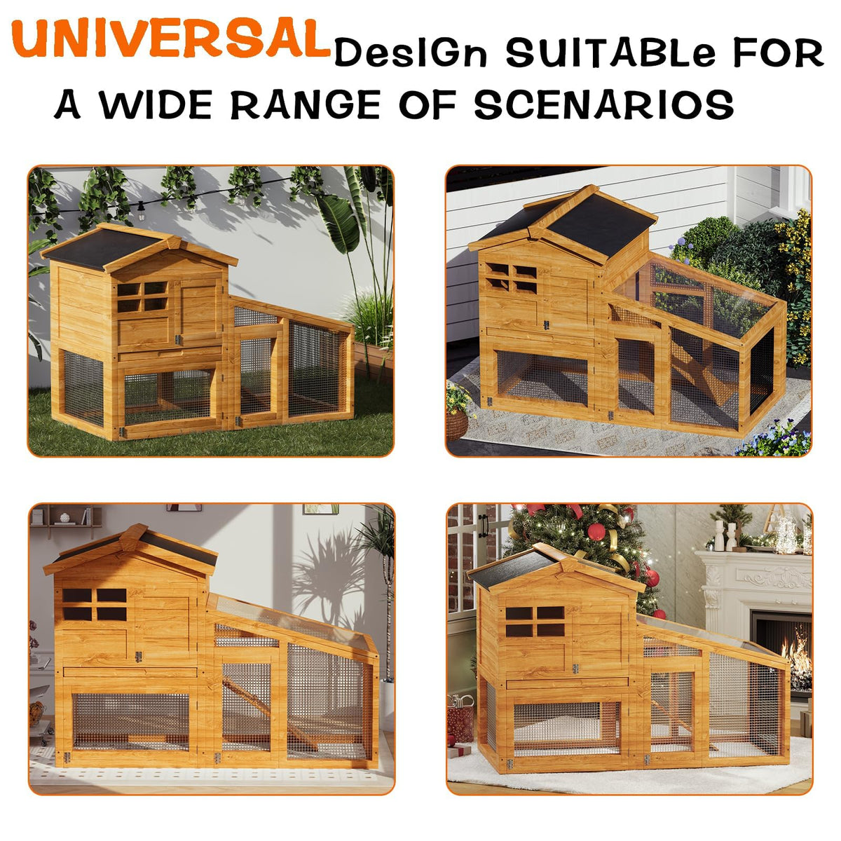 2-Story Wooden Rabbit Hutch with Run M867492