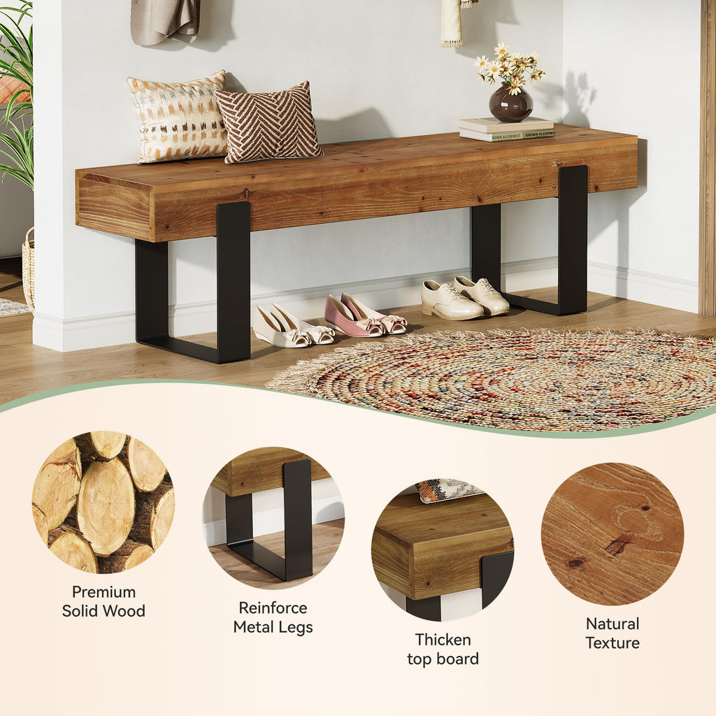 Solid Wooden Entryway Bench with Metal Legs G55639