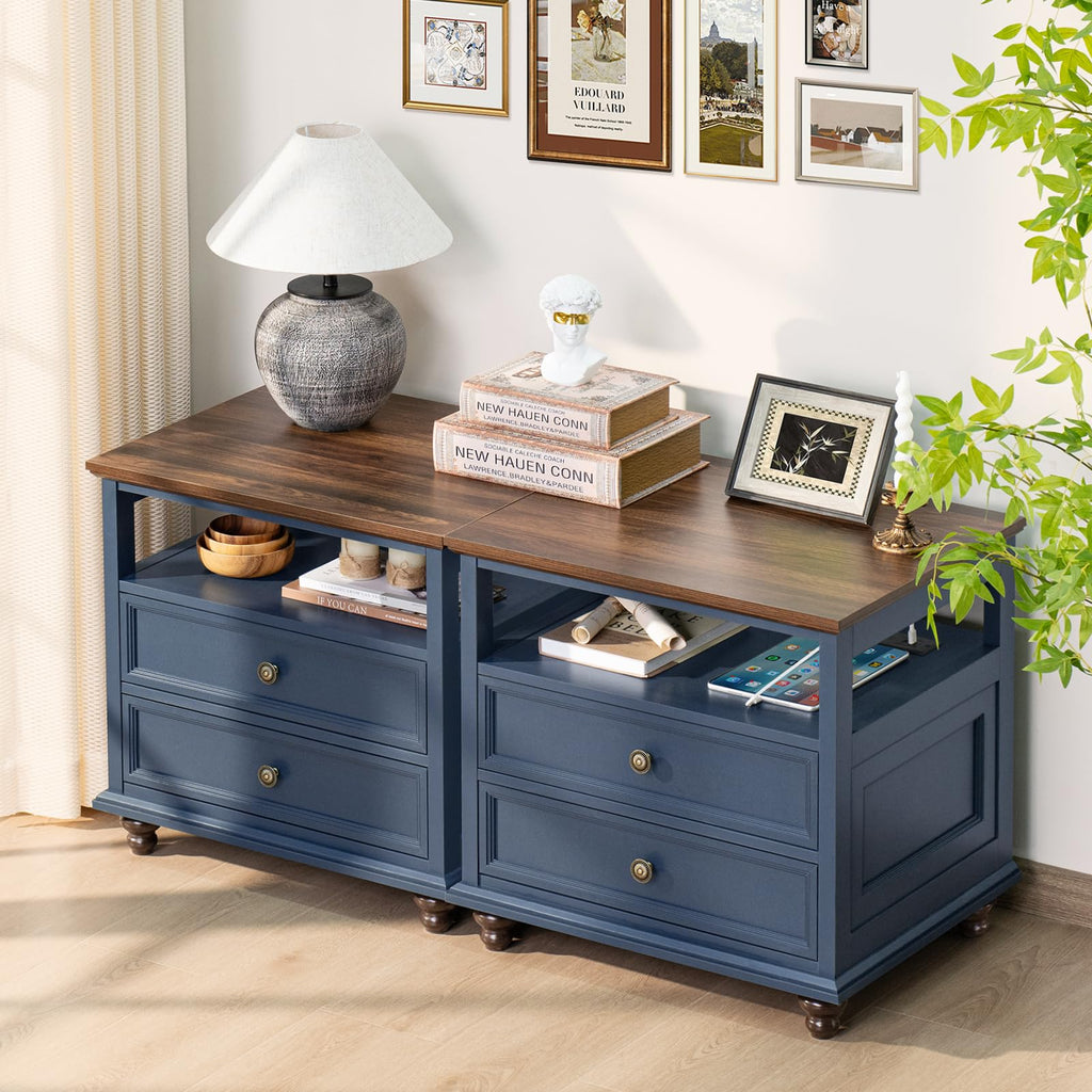 Blue 2 Drawer Wood Nightstand W286348
