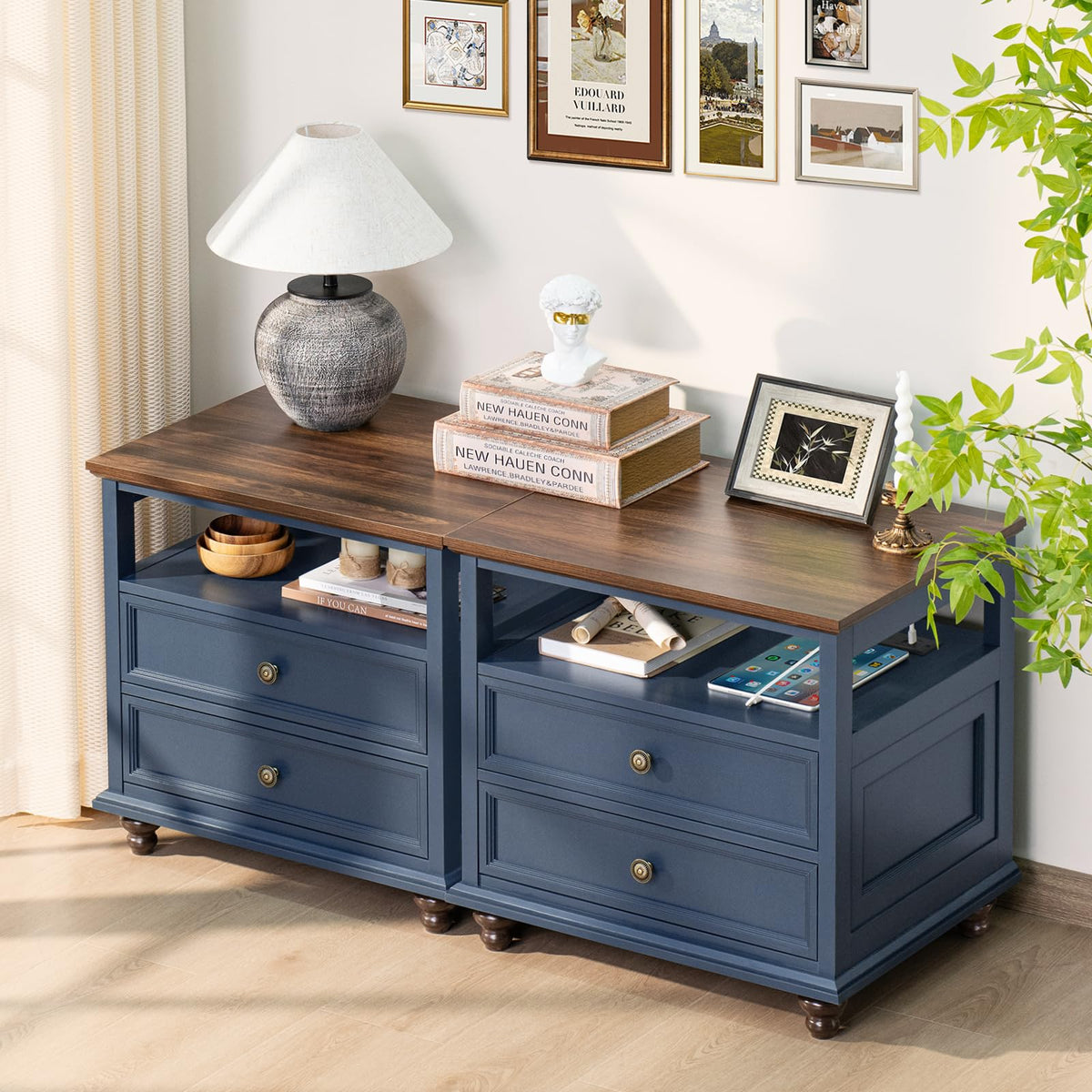 Blue 2 Drawer Wood Nightstand W286348