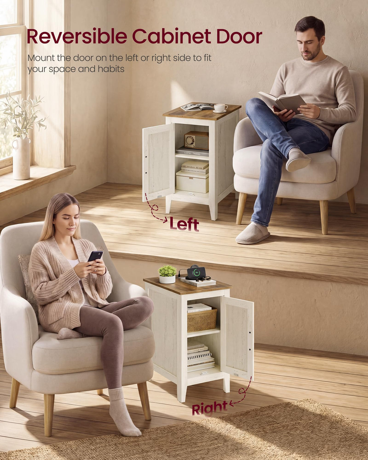 Side Table with Charging Station and Storage Cabinet K38043