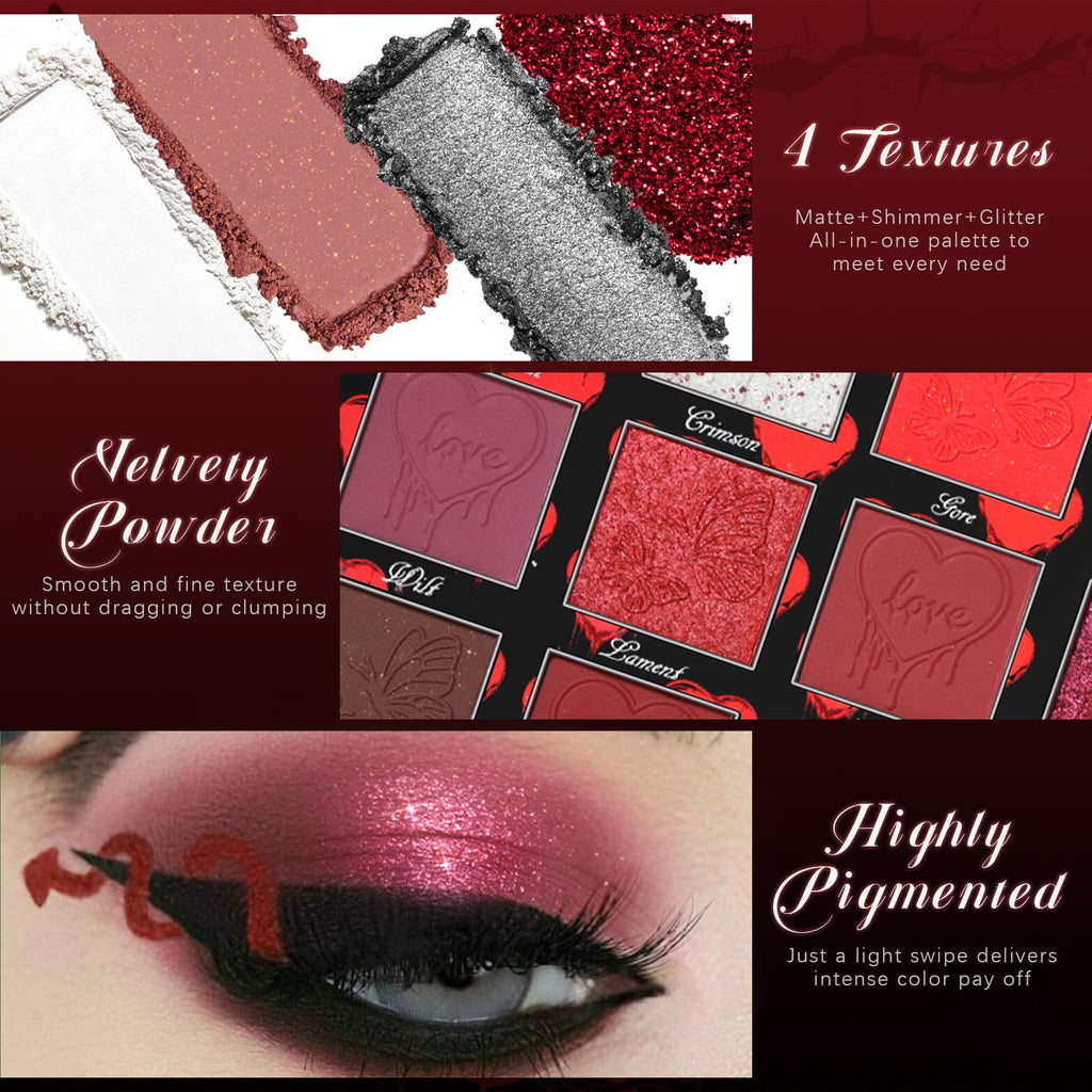 Dark Red Black Burgundy Gray Eyeshadow Palette U924081