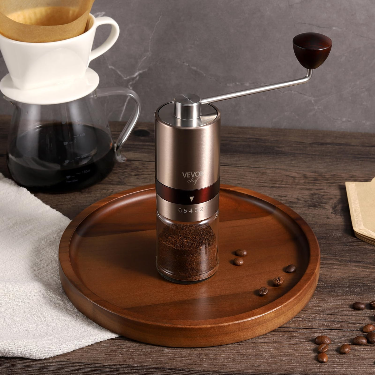 Gold Manual Stainless Steel Burr Coffee Grinder with Portable Bag X3491
