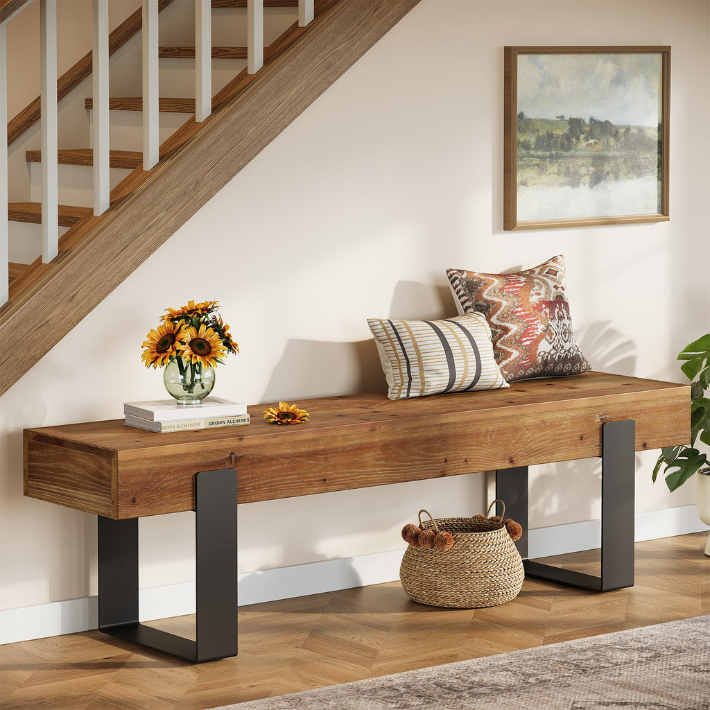 Solid Wooden Entryway Bench with Metal Legs G55639