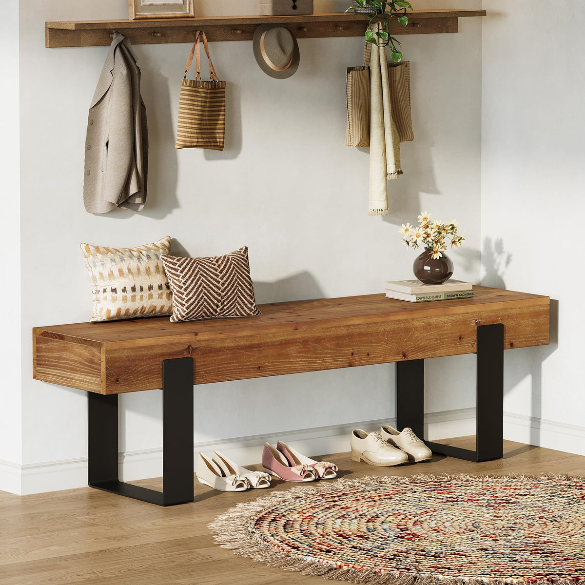Solid Wooden Entryway Bench with Metal Legs G55639
