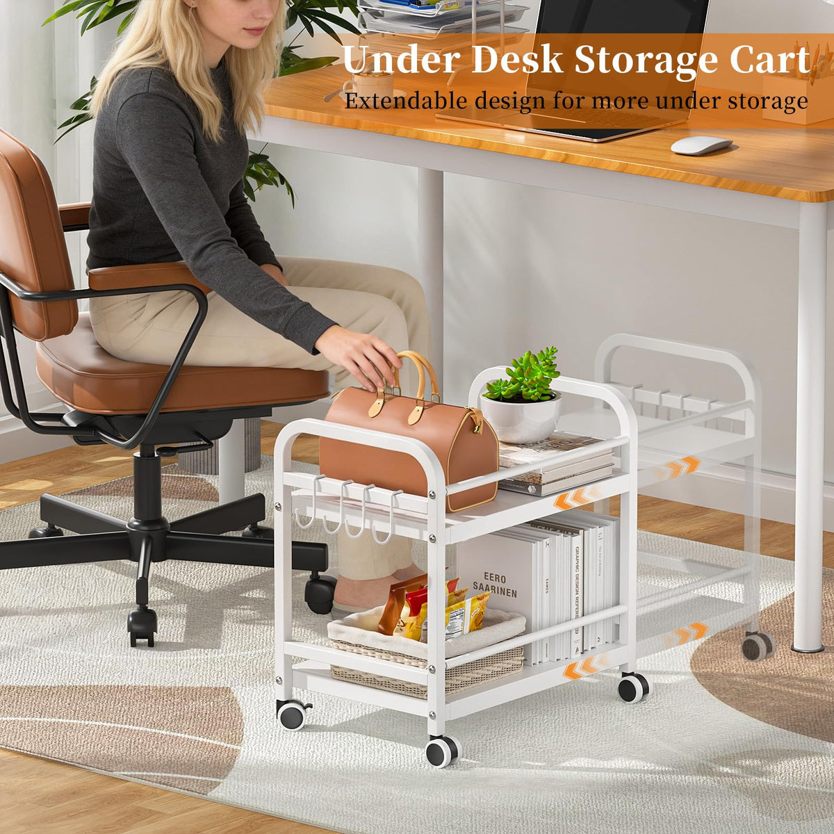 2-Tier Expandable Rolling Cart with Wheels H641