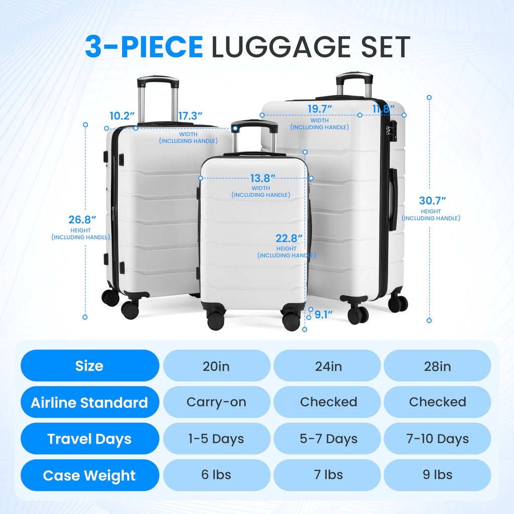 20 Inch White Hardside Carry On Luggage W7249
