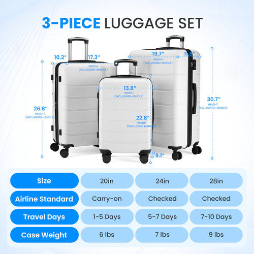 20 Inch White Hardside Carry On Luggage W7249