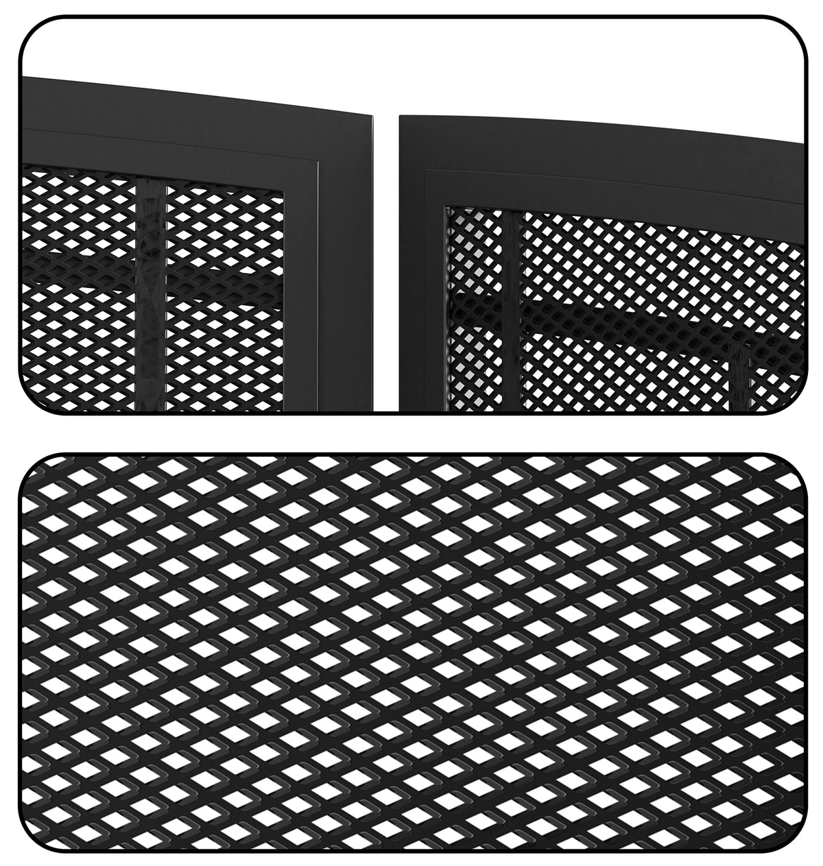 Black 3 Panel Wrought Iron Fireplace Screen 48x30 Inch K73968