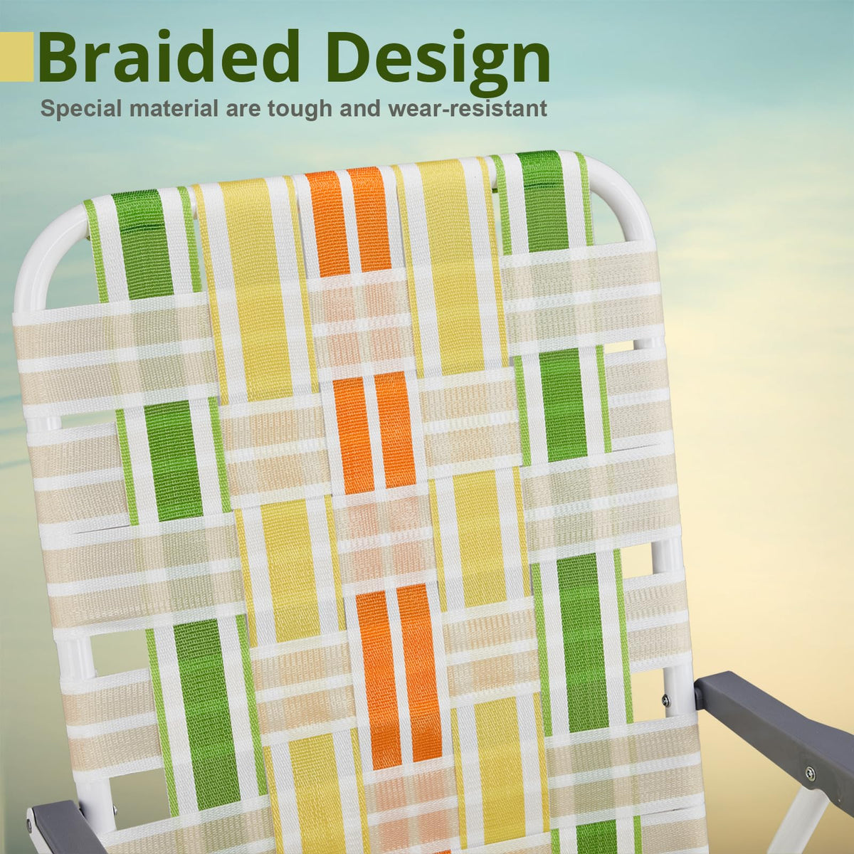 Set of 2 Webbed Folding Beach Chairs Yellow & Green S9444