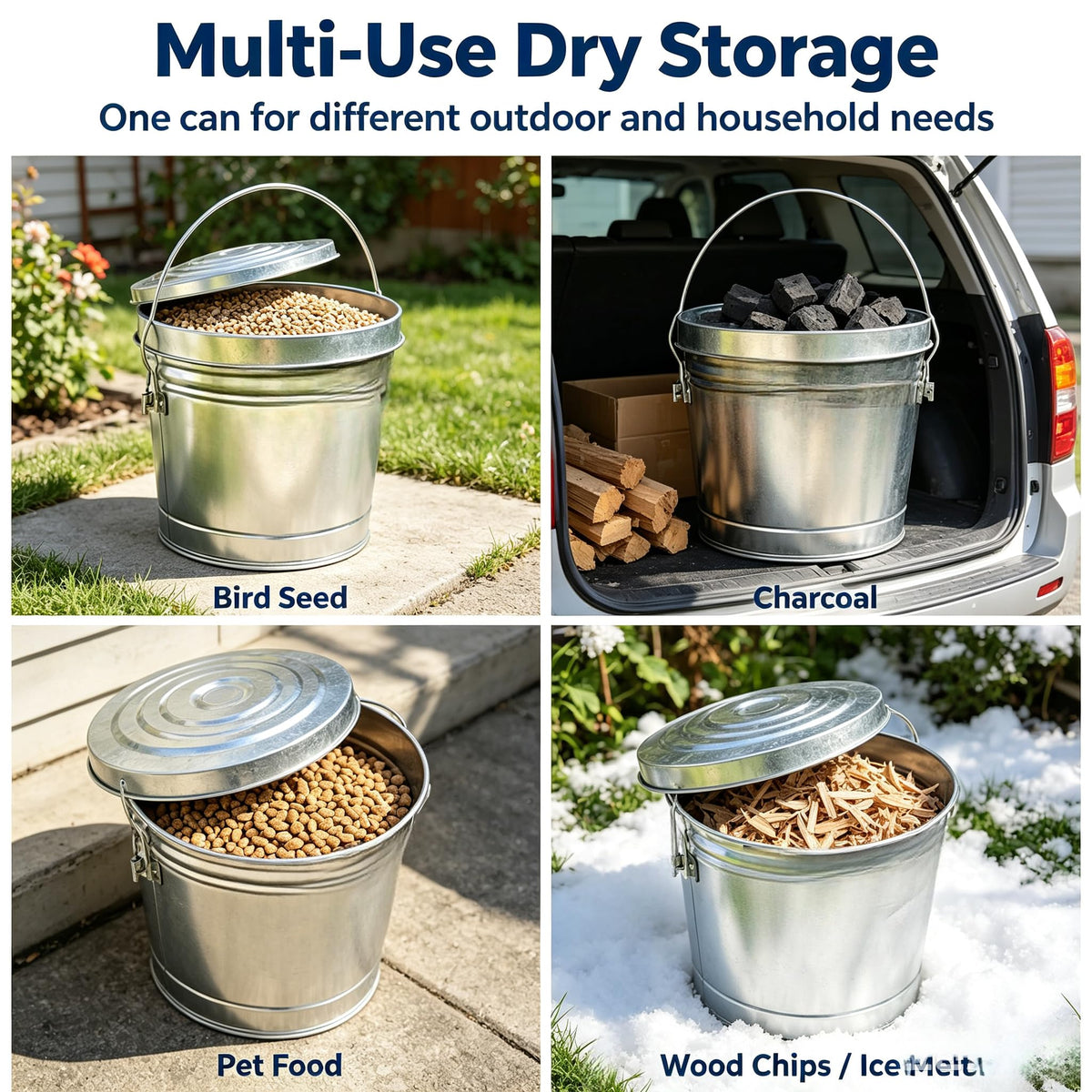 6 Gal Galvanized Steel Storage Can Locking Lid Y9529