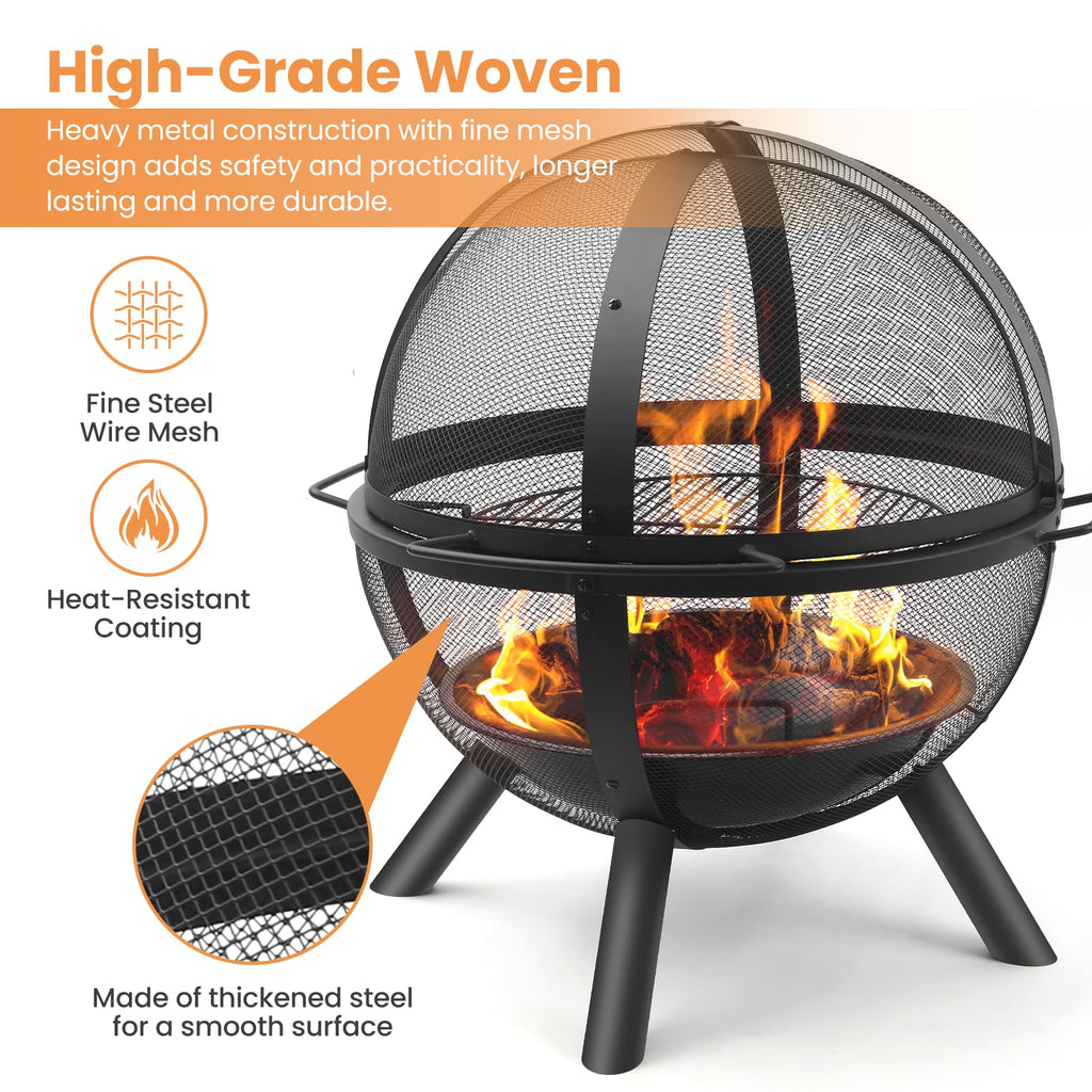 Black Round Fire Pit with BBQ Grill R2900