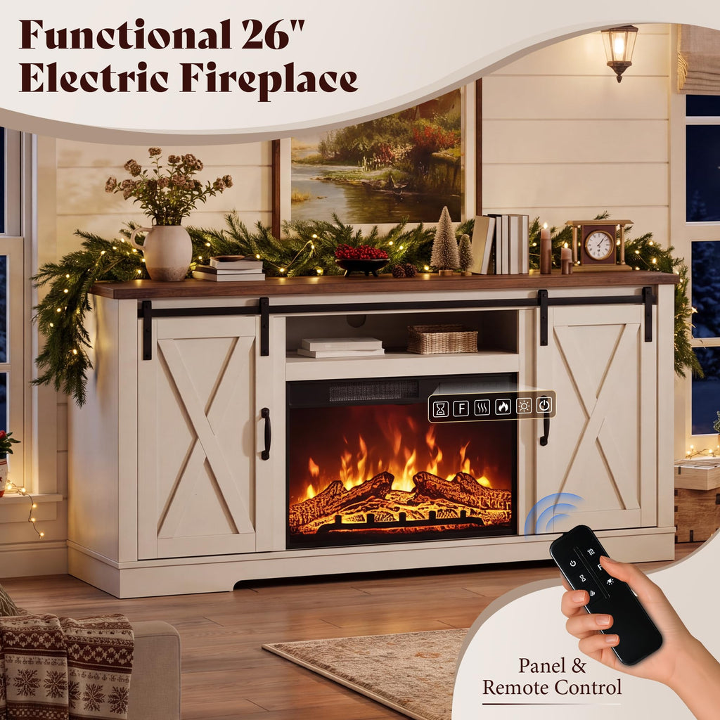 Fireplace TV Stand with Sliding Barn Door F36218