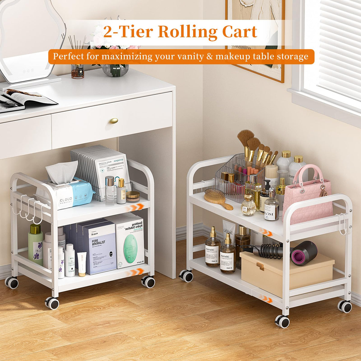 2-Tier Expandable Rolling Cart with Wheels H641