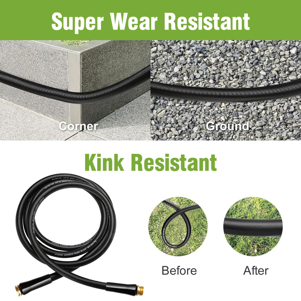 100 ft 5/8 in Heavy Duty Flexible Rubber Hybrid Garden Hose U109250