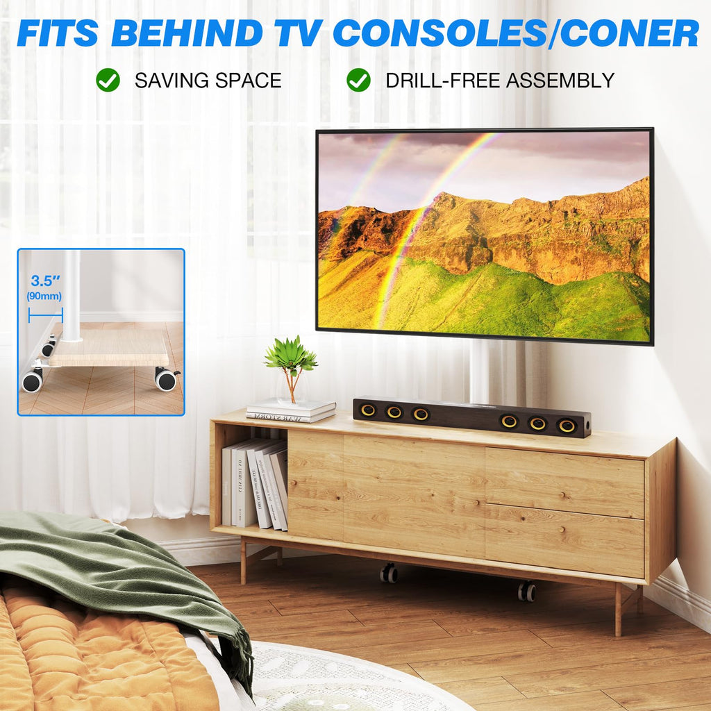 Rolling TV Stand for 32 to 60 Inch TV White Wood Base L8770
