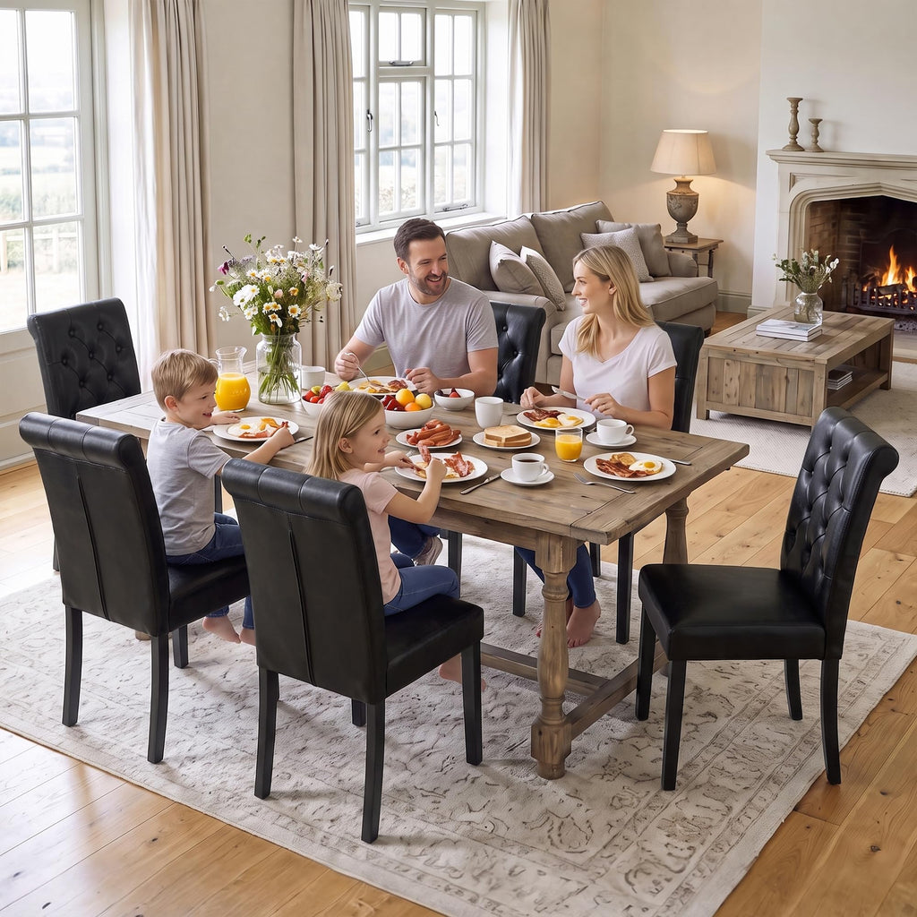 Black Set of 6 Upholstered Dining Chairs with Wood Legs A5080
