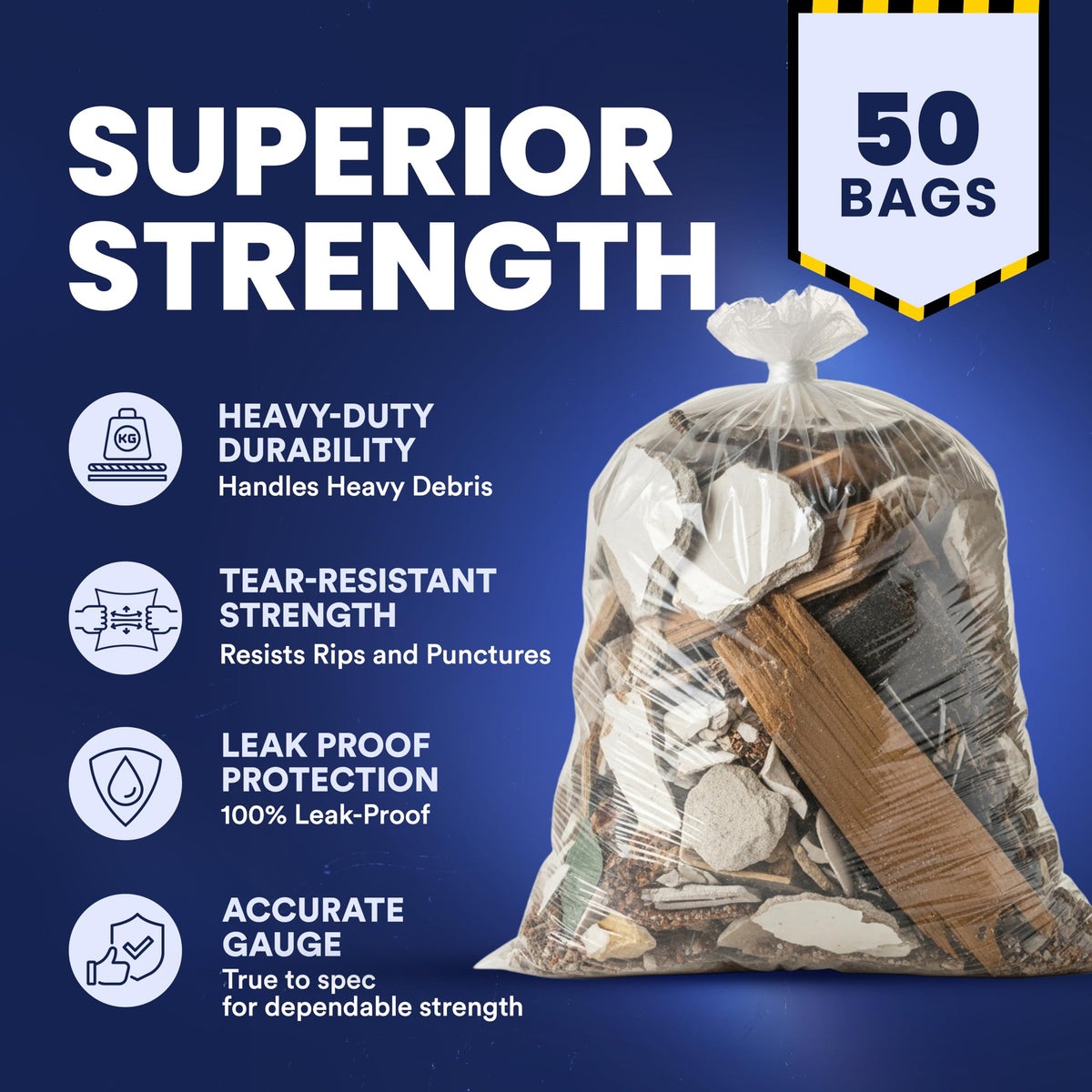 Clear Heavy Duty 42 Gallon Trash Bags 50 Count P444536