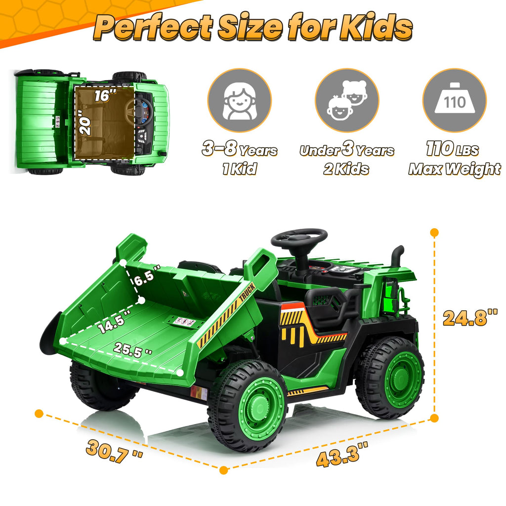 Green 24V Ride On Dump Truck with Electric Dump Bed W465160