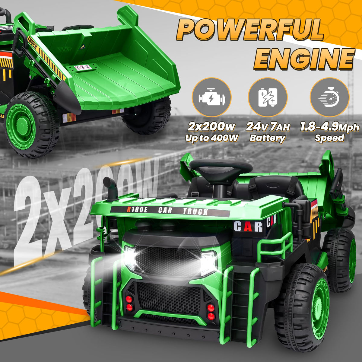 Green 24V Ride On Dump Truck with Electric Dump Bed W465160
