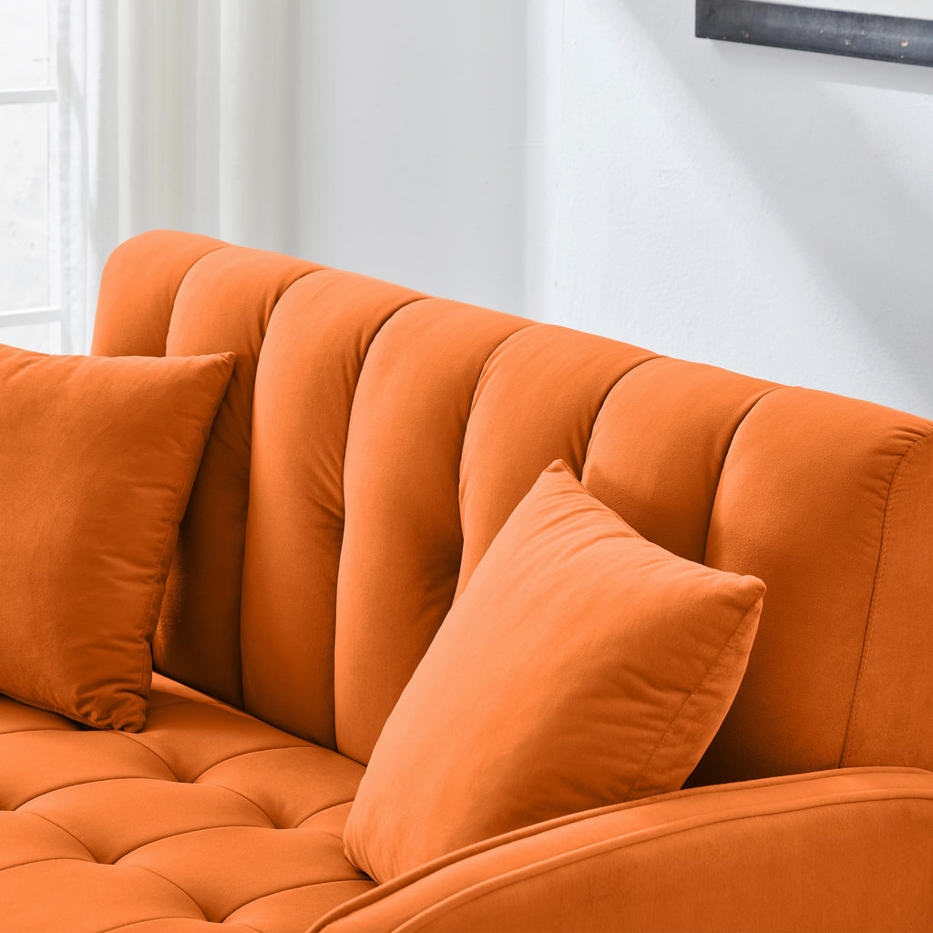 Orange Velvet Tufted Loveseat Sofa S587