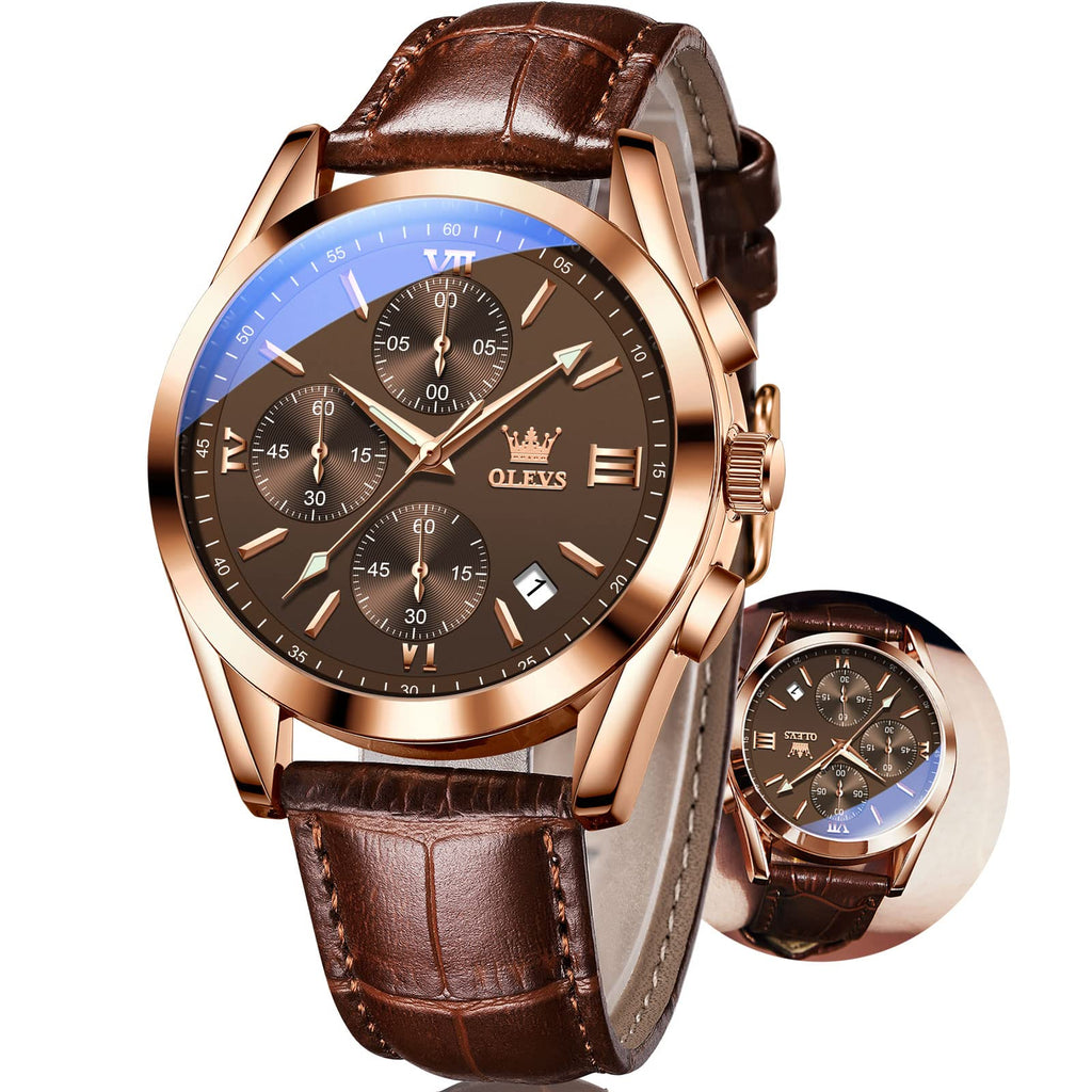 Mens Leather Quartz Brown Wrist Watch T21472
