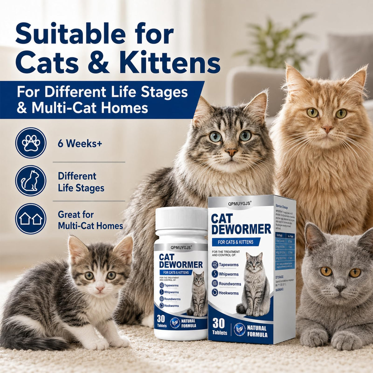 Dewormer for Cats & Kittens 30 Tablets Y416218