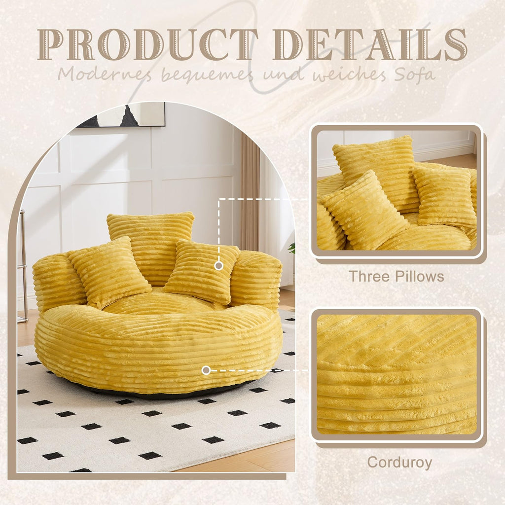 Oversized Corduroy Bean Bag Chair with 3 Pillows V693