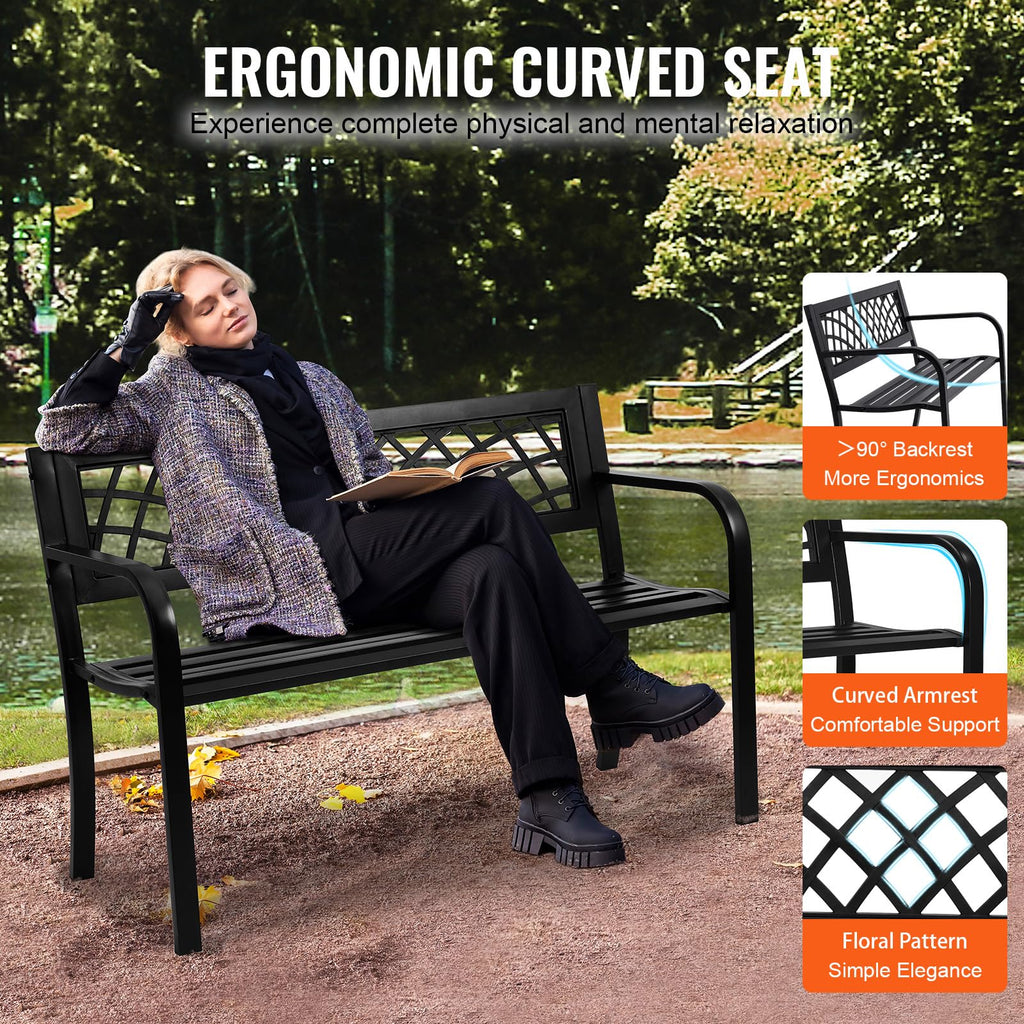 46" Iron Steel Frame Garden Bench with Mesh Pattern and Plastic Backrest S2906