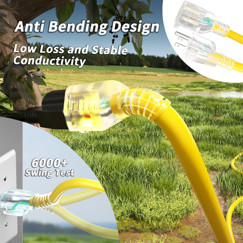 100ft 10 Gauge Waterproof Outdoor Extension Cord Yellow J4251