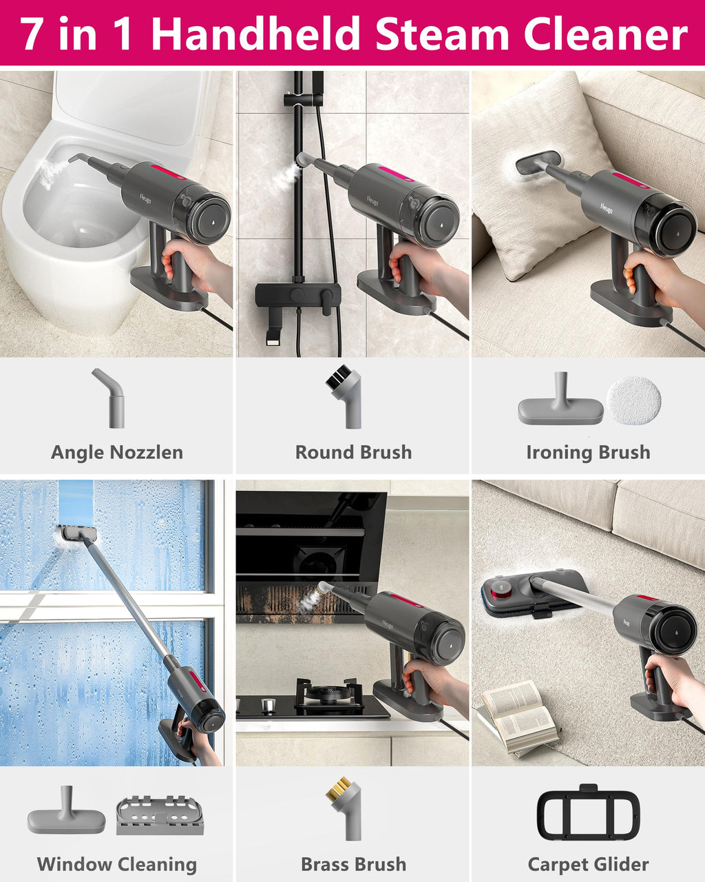 7in1 Handheld Steam Mop 1500W 23ft Cord R639