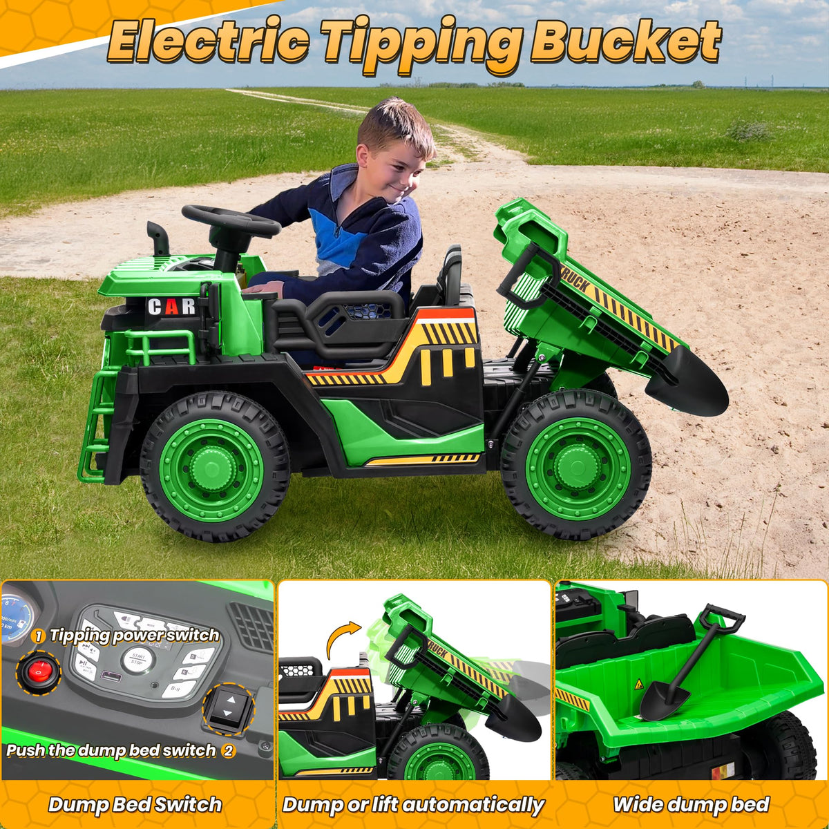 Green 24V Ride On Dump Truck with Electric Dump Bed W465160