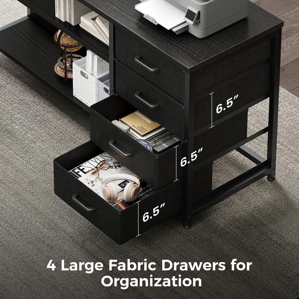 61 Inch L Shaped Computer Desk with 4 Drawers X73599