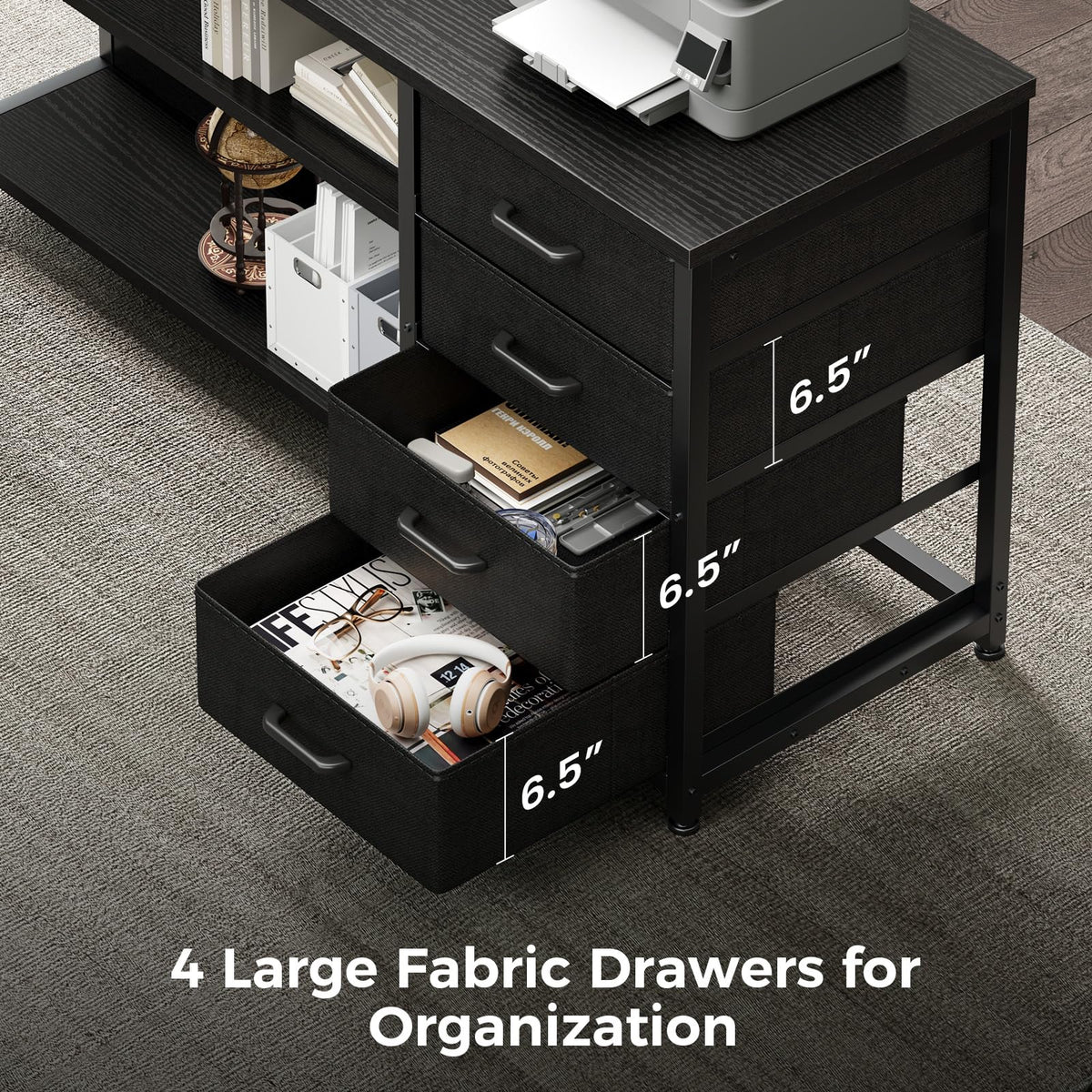 61 Inch L Shaped Computer Desk with 4 Drawers X73599
