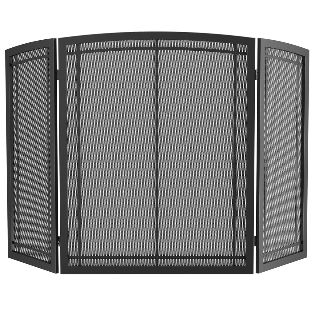 Black 3 Panel Wrought Iron Fireplace Screen 48x30 Inch K73968