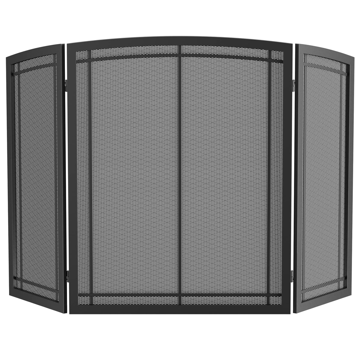 Black 3 Panel Wrought Iron Fireplace Screen 48x30 Inch K73968