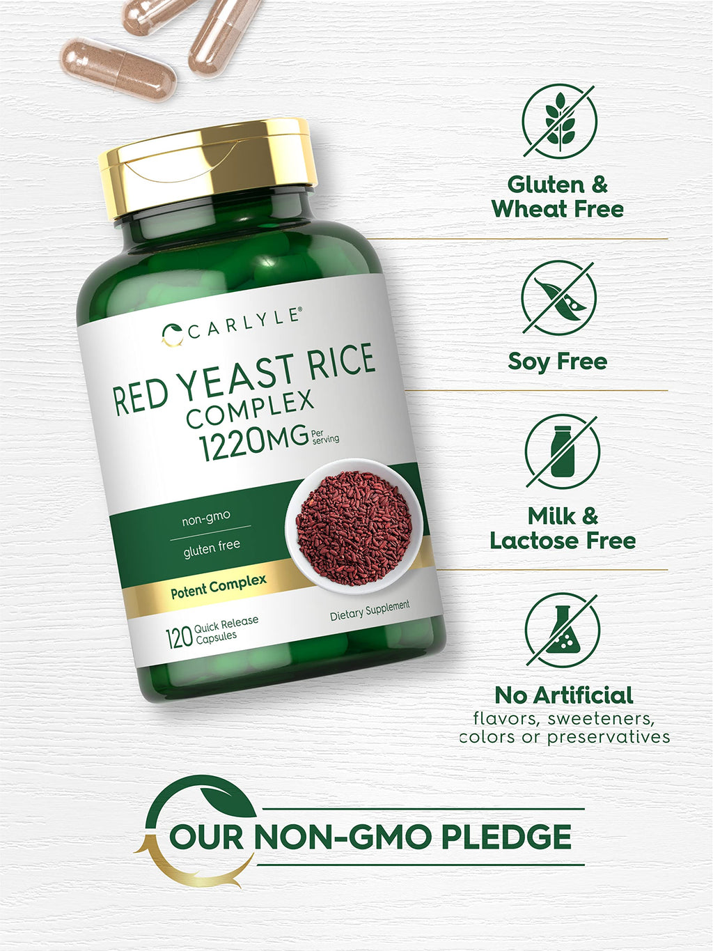 Red Yeast Rice 1220mg 120 Capsules with Policosanol F245793