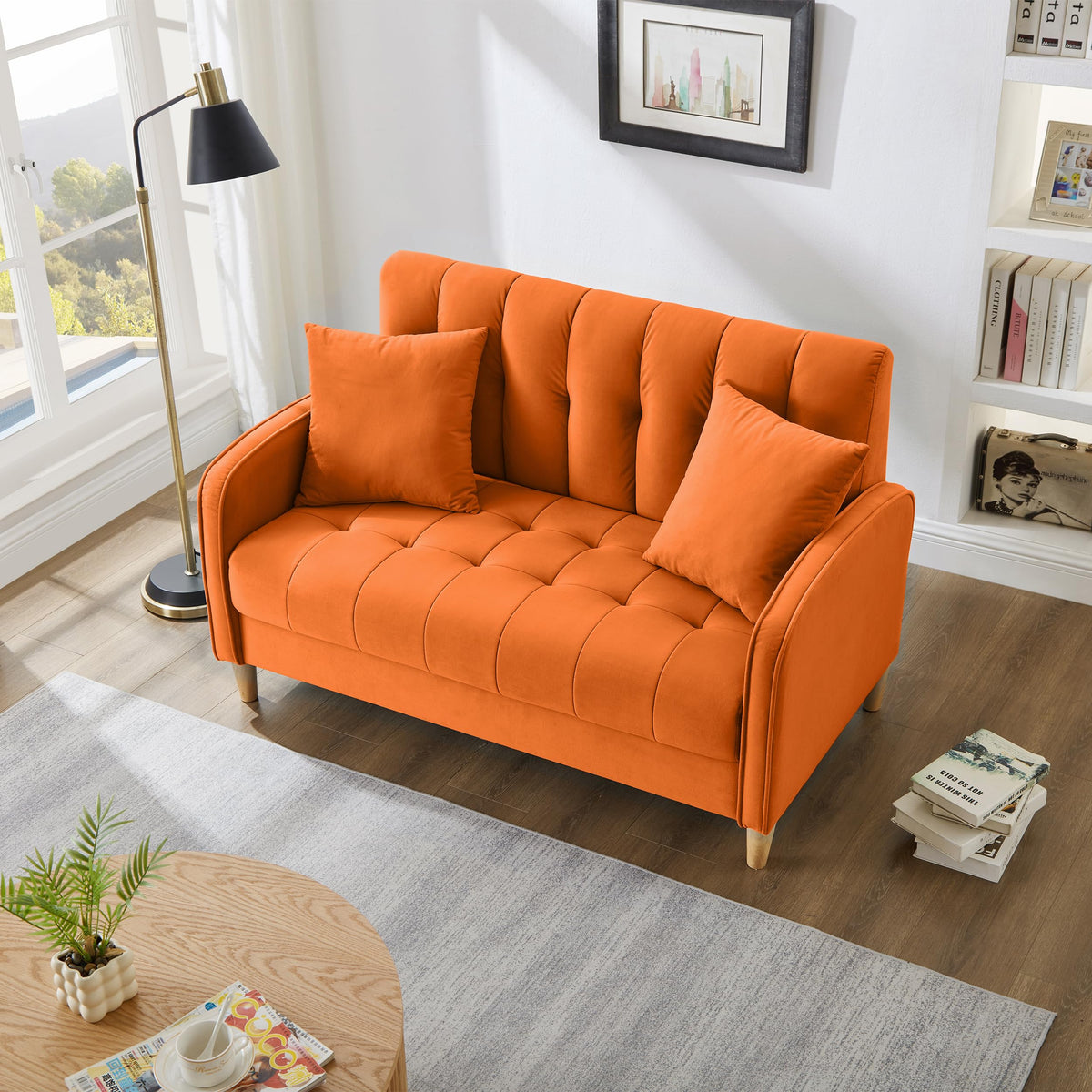 Orange Velvet Tufted Loveseat Sofa S587