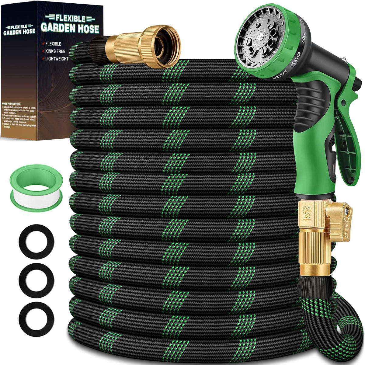 100 ft Lightweight Flexible Garden Hose with 10-Function Nozzle G39653