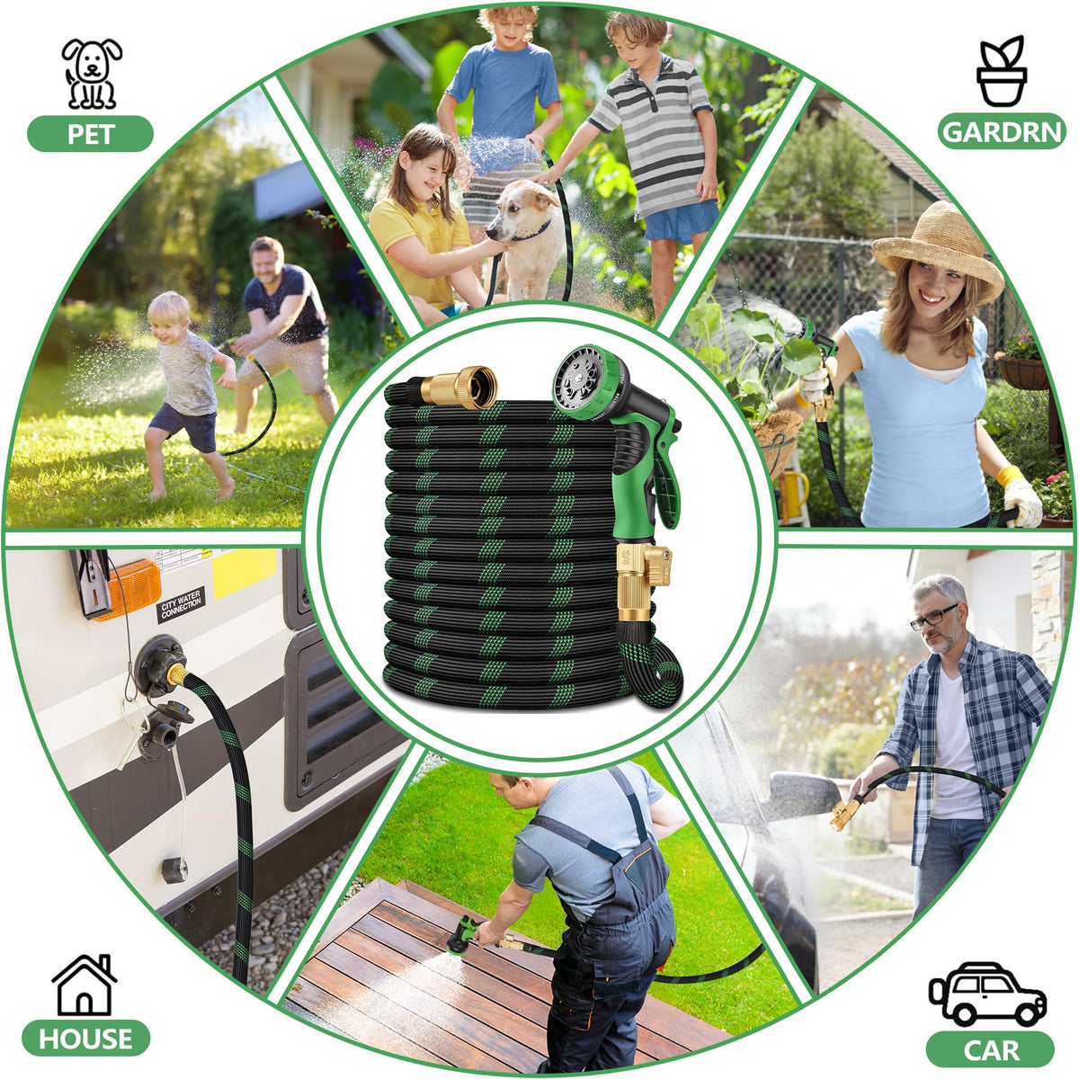 100 ft Lightweight Flexible Garden Hose with 10-Function Nozzle G39653