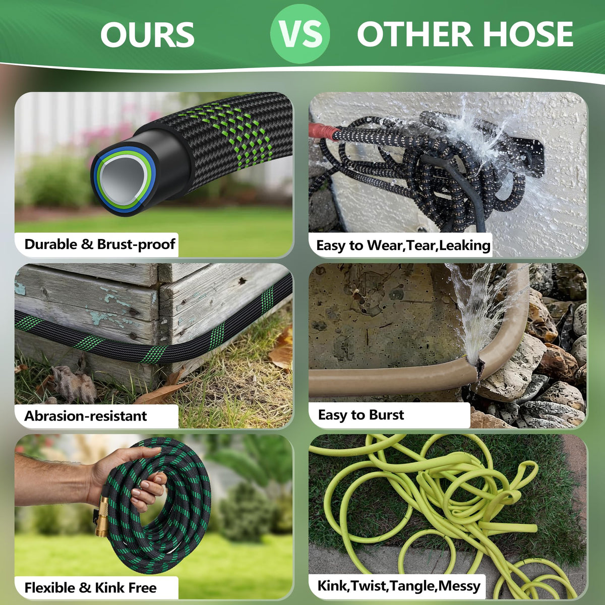 100 ft Lightweight Flexible Garden Hose with 10-Function Nozzle G39653