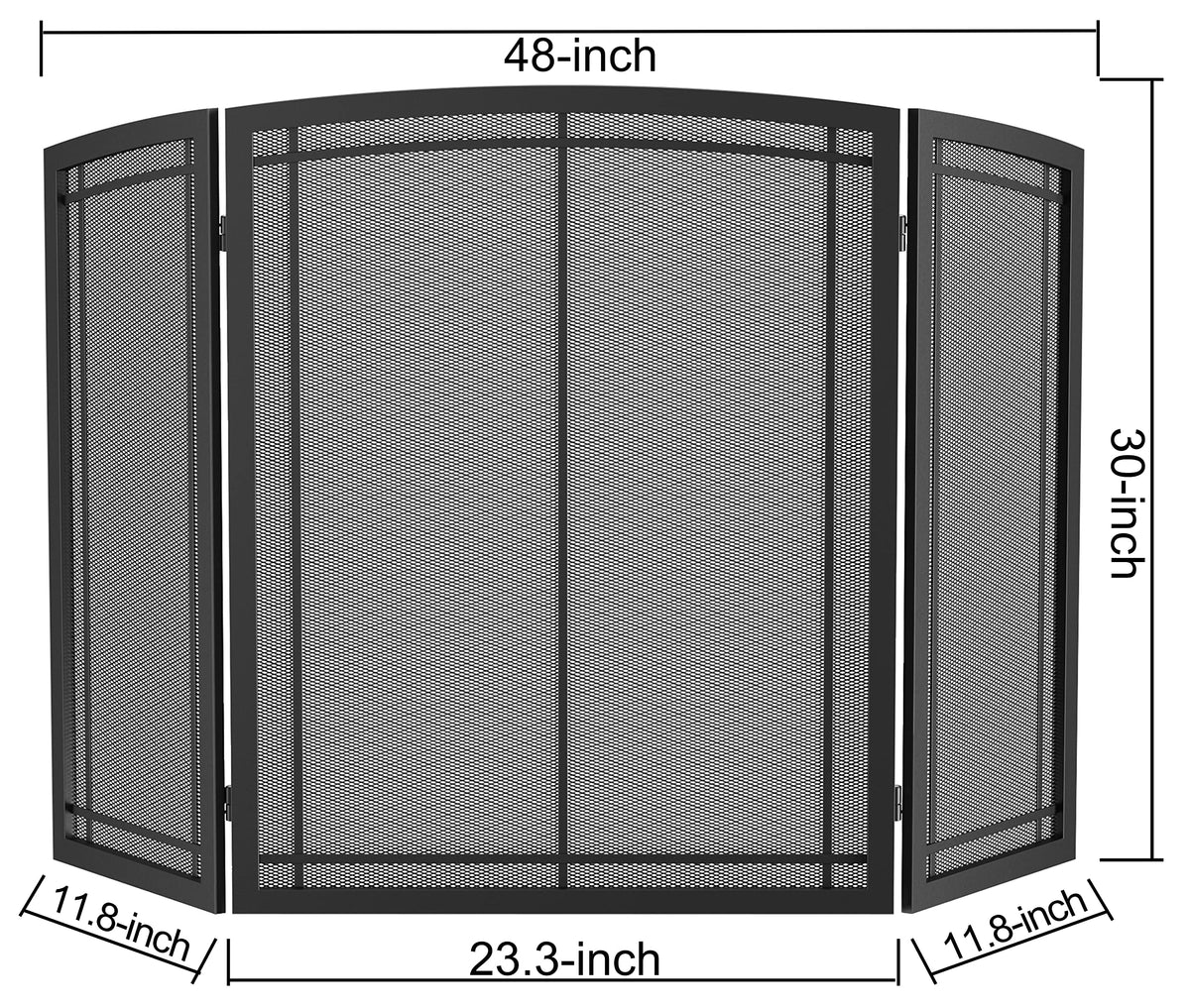 Black 3 Panel Wrought Iron Fireplace Screen 48x30 Inch K73968