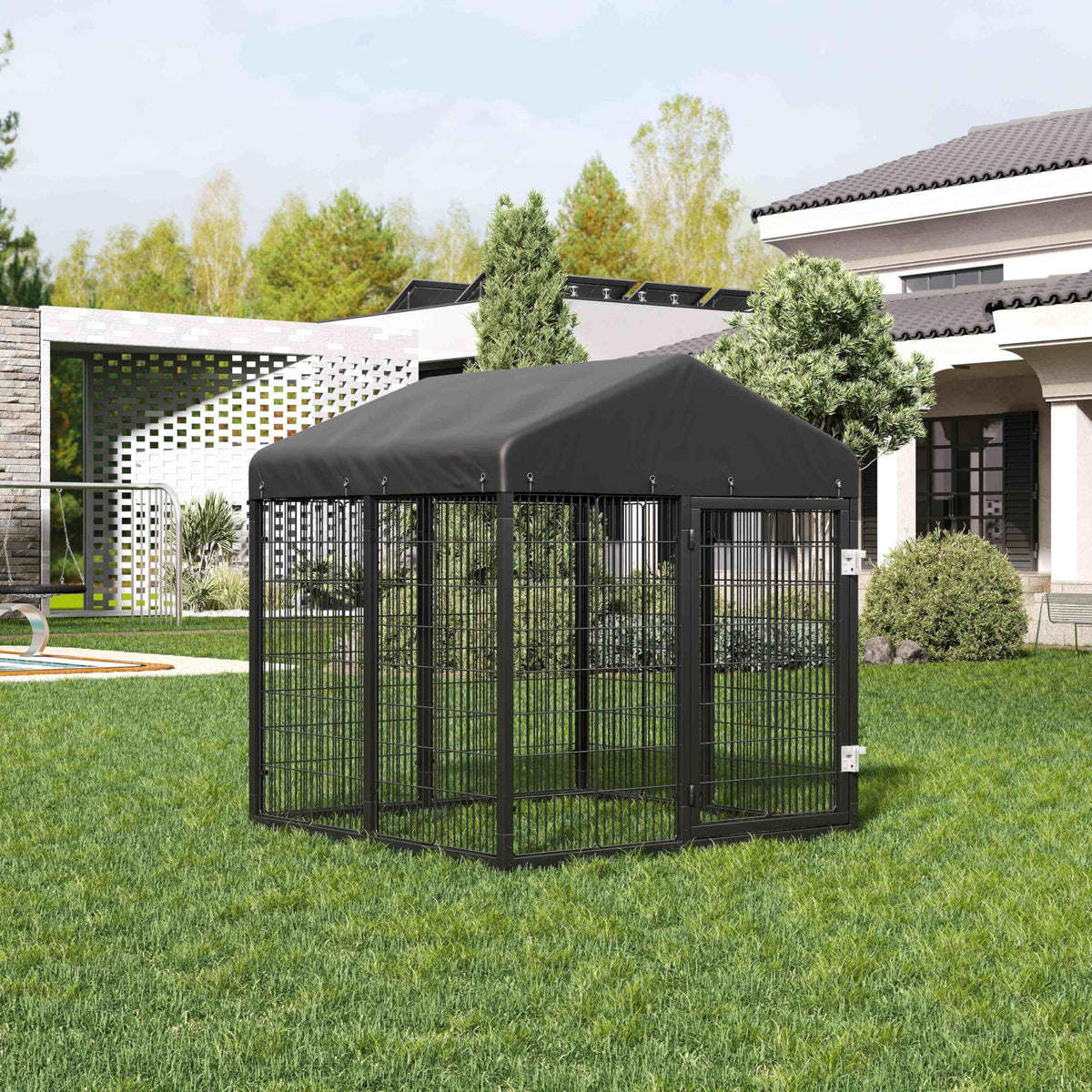 Large Heavy Duty Galvanized Steel Dog Kennel with Roof Q200416